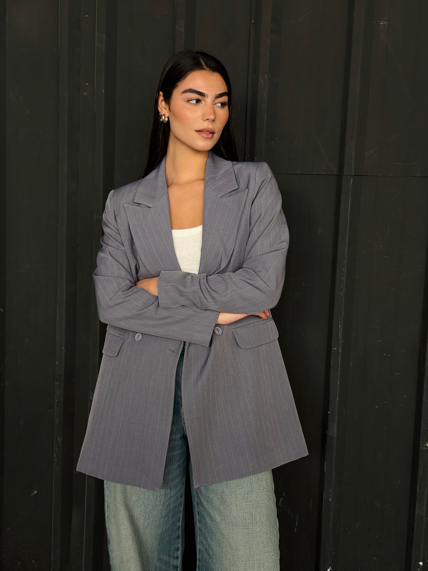 Gray striped blazer