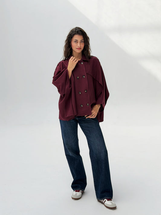 Trench Cape In burgundy