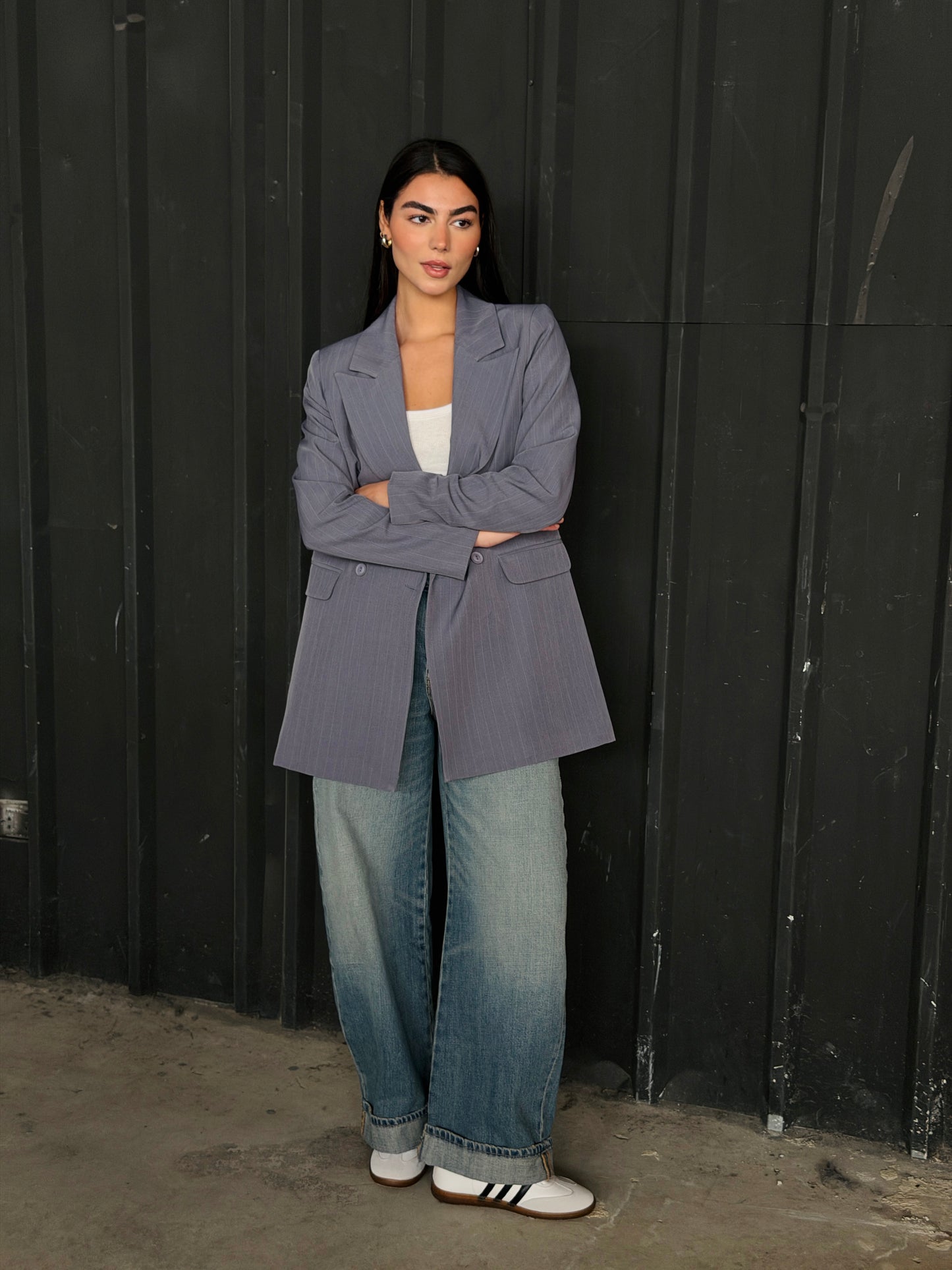 Gray striped blazer