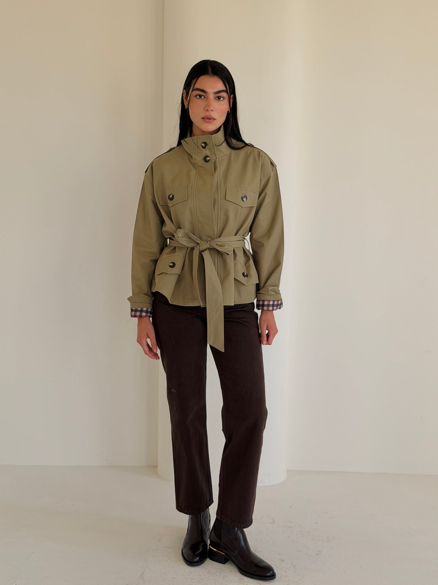 Stand Collar Jacket In Olive