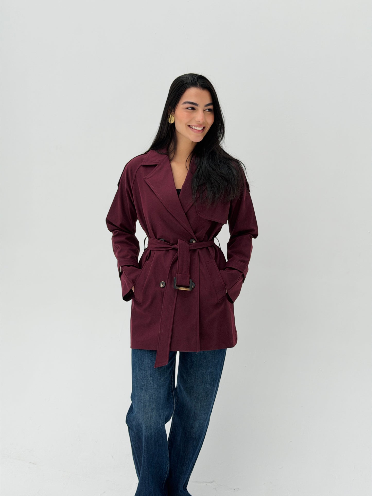 Mini Trench Coat In Burgundy