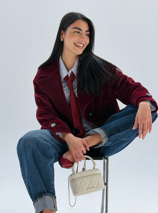 Fur jacket in burgundy