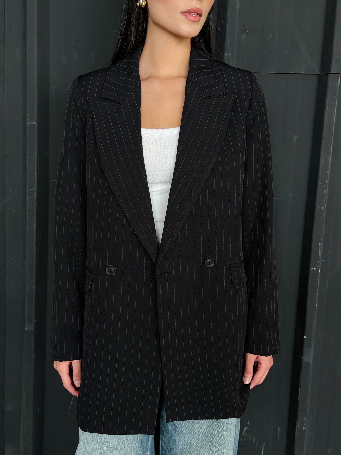 Striped Relaxed Fit blazer In Black