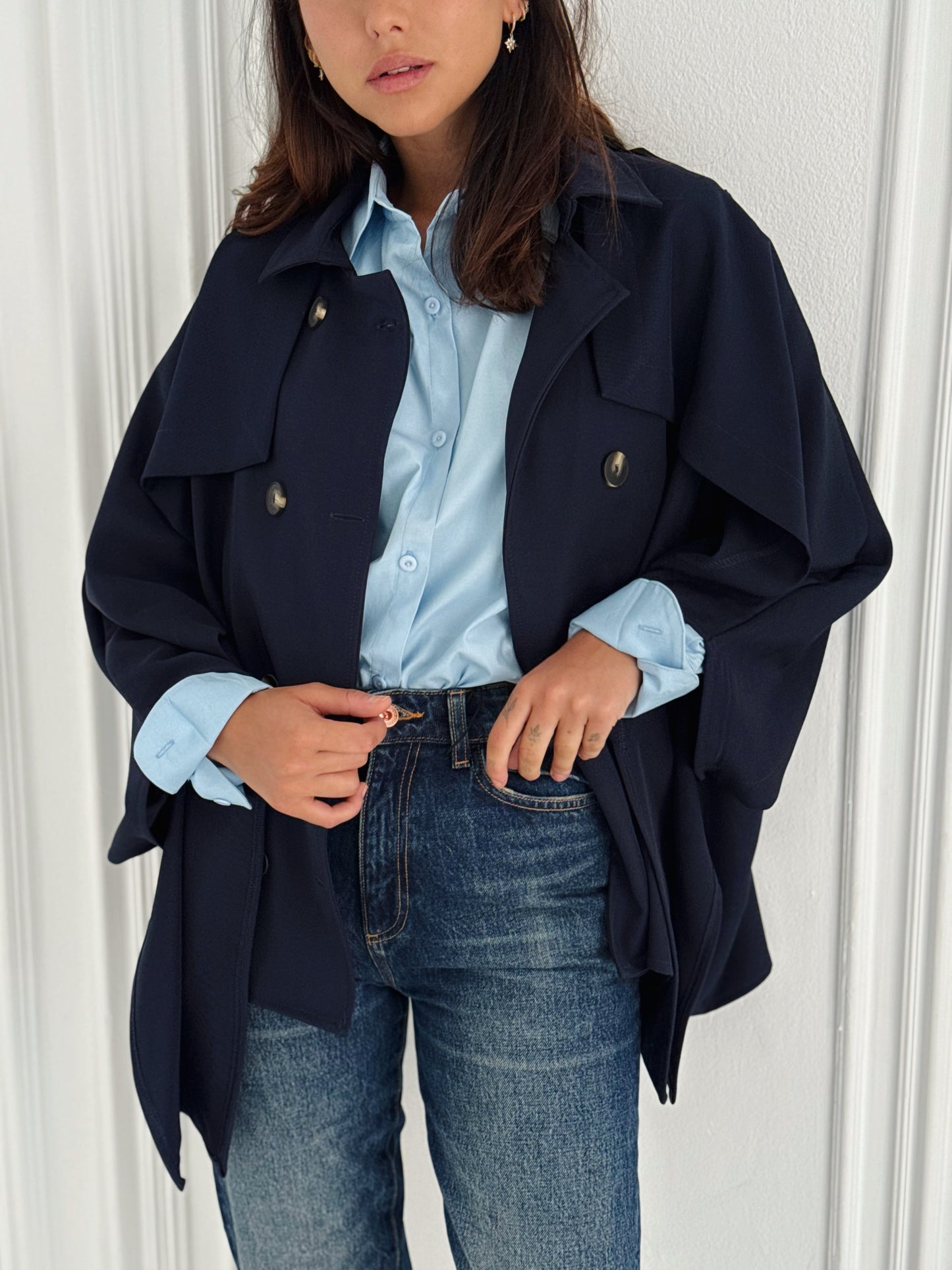 Tranch Cape In Navy Blue