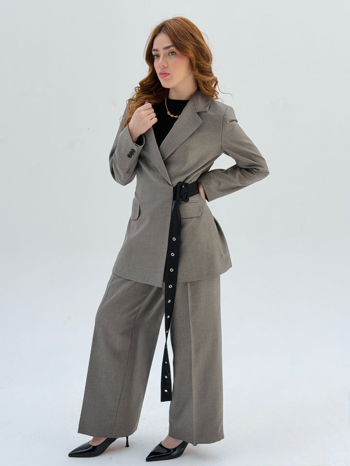 Belted suit in Greige