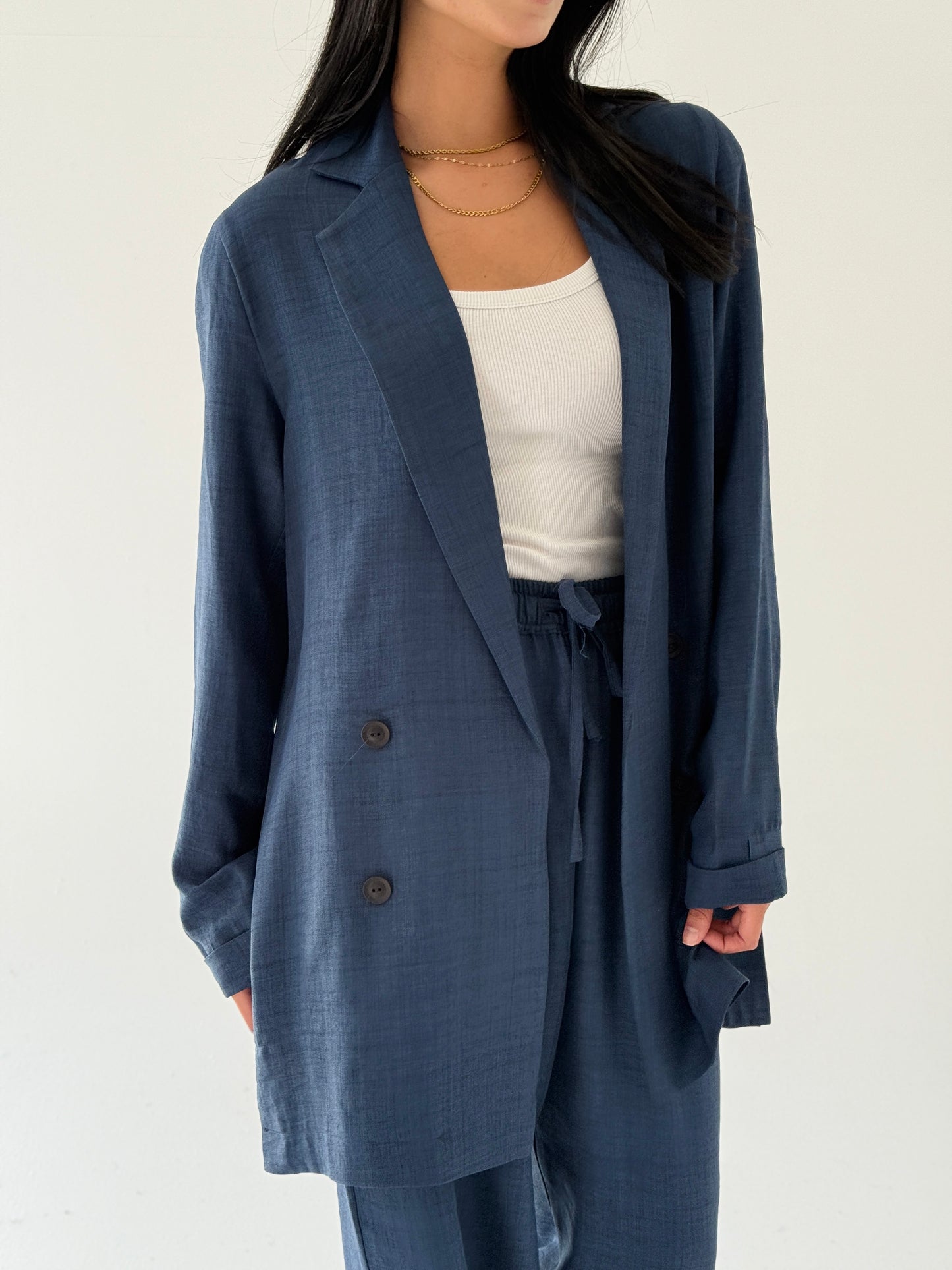 Effortlessly linen set in navy blue