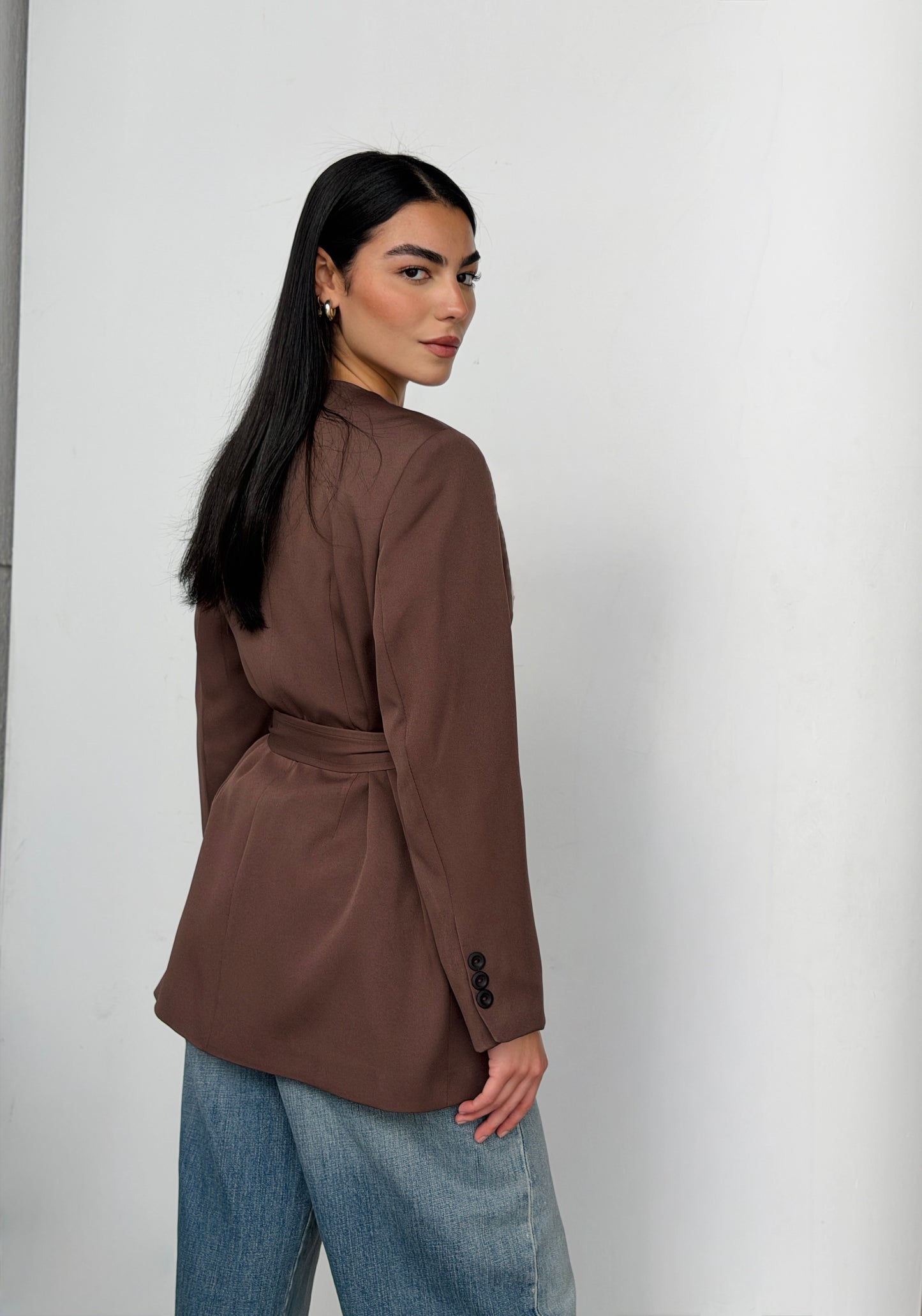 Belted Tailored Blazer in Brown