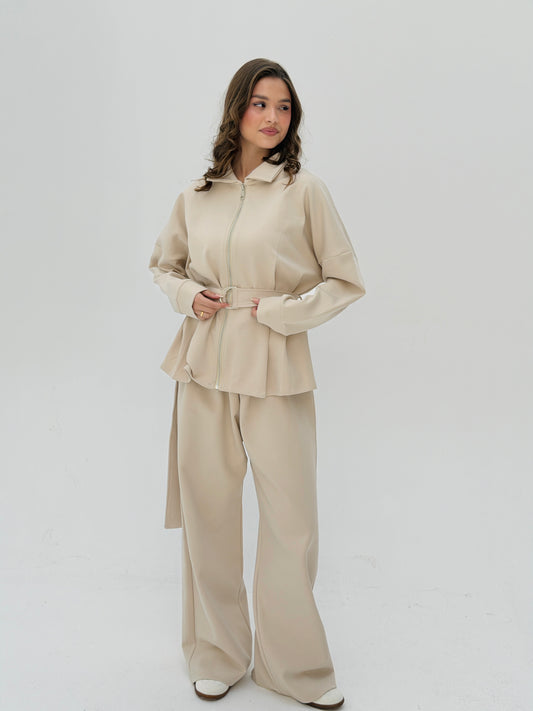 The Belted Set In Beige