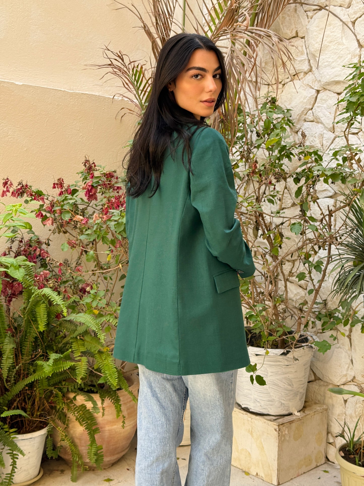 Linen blazer in dark green