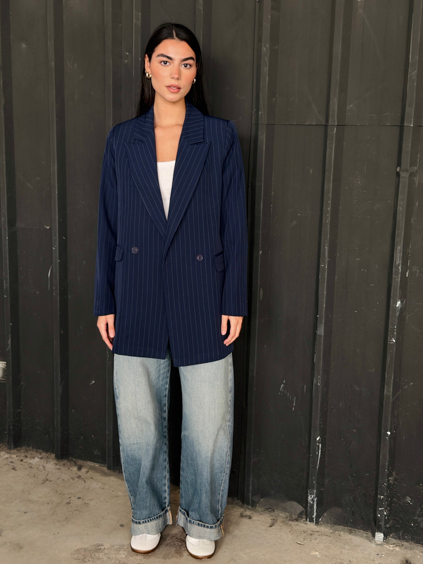 Navy blue striped blazer