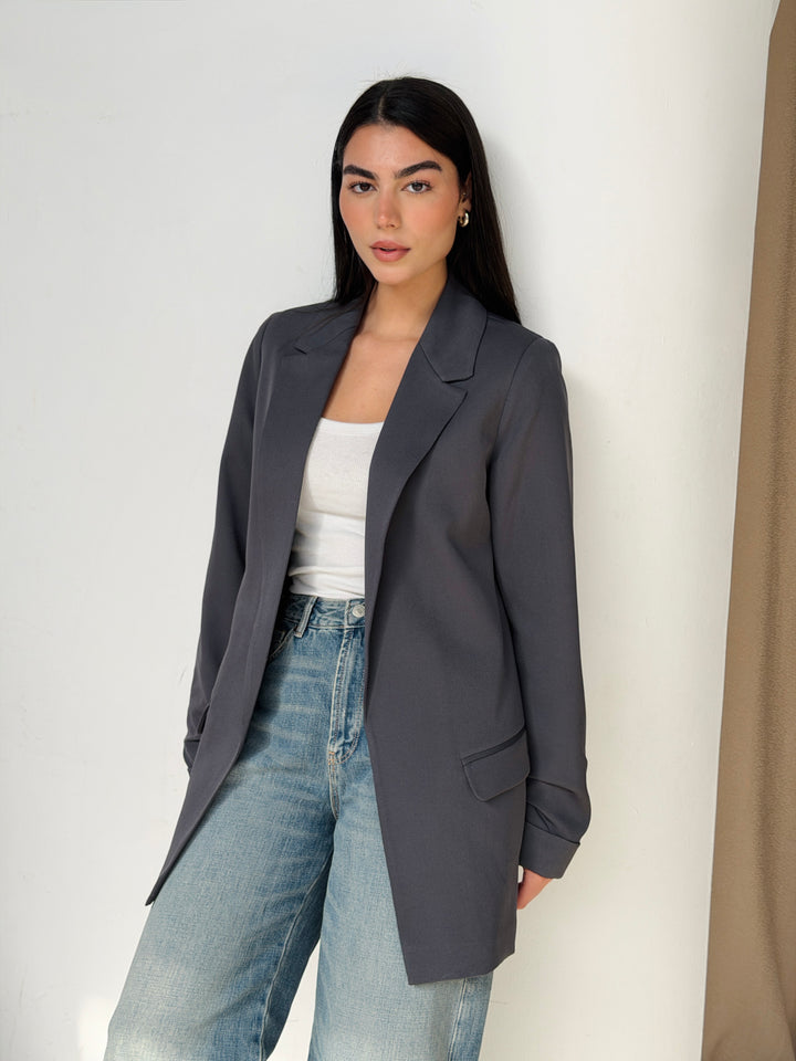 Ruffled Blazer in Gray