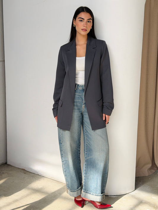 Ruffled Blazer in Gray