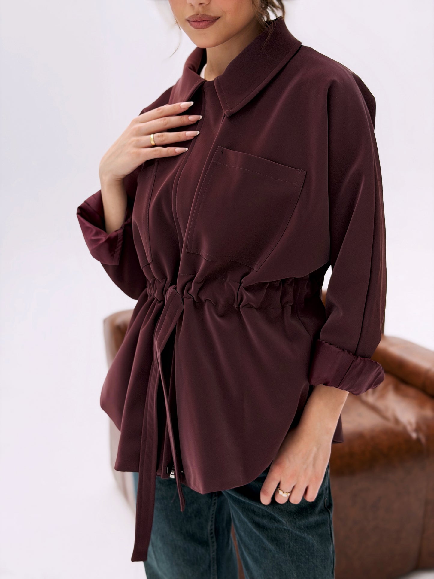 The Over-shirt Leather In burgundy