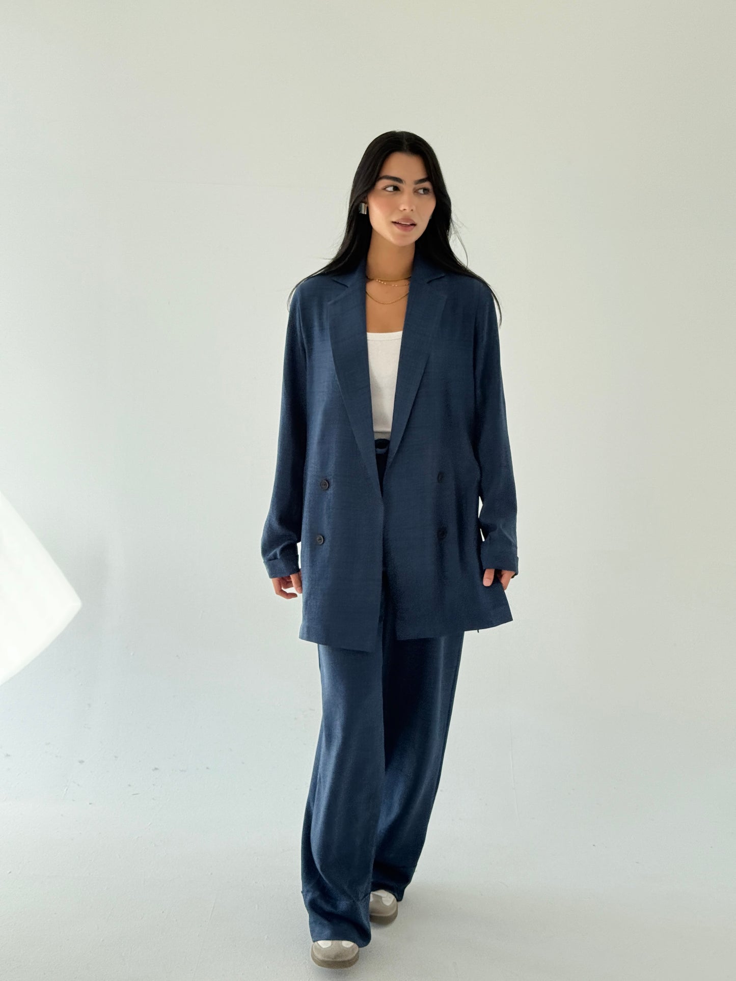 Effortlessly linen set in navy blue