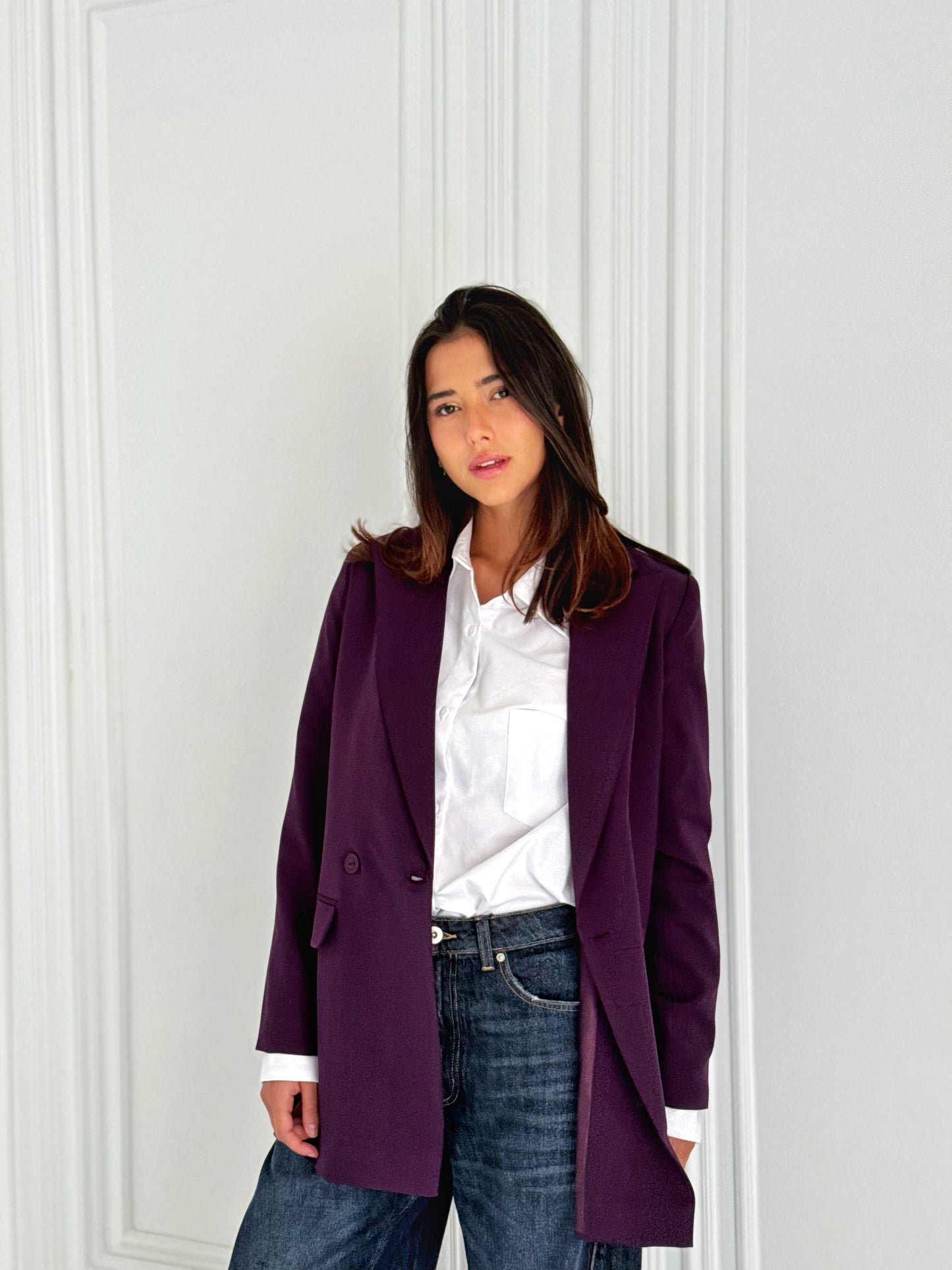 Relaxed Fit Blazer In Burgundy