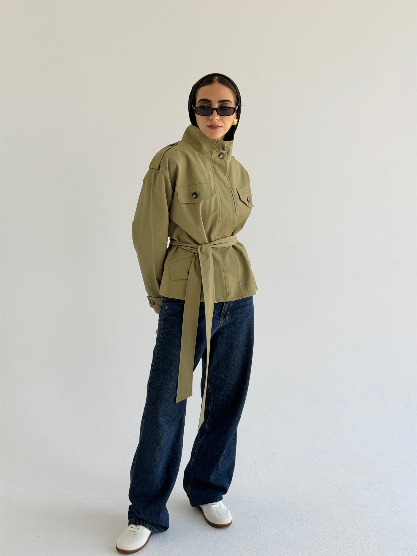 Stand Collar Jacket In Olive