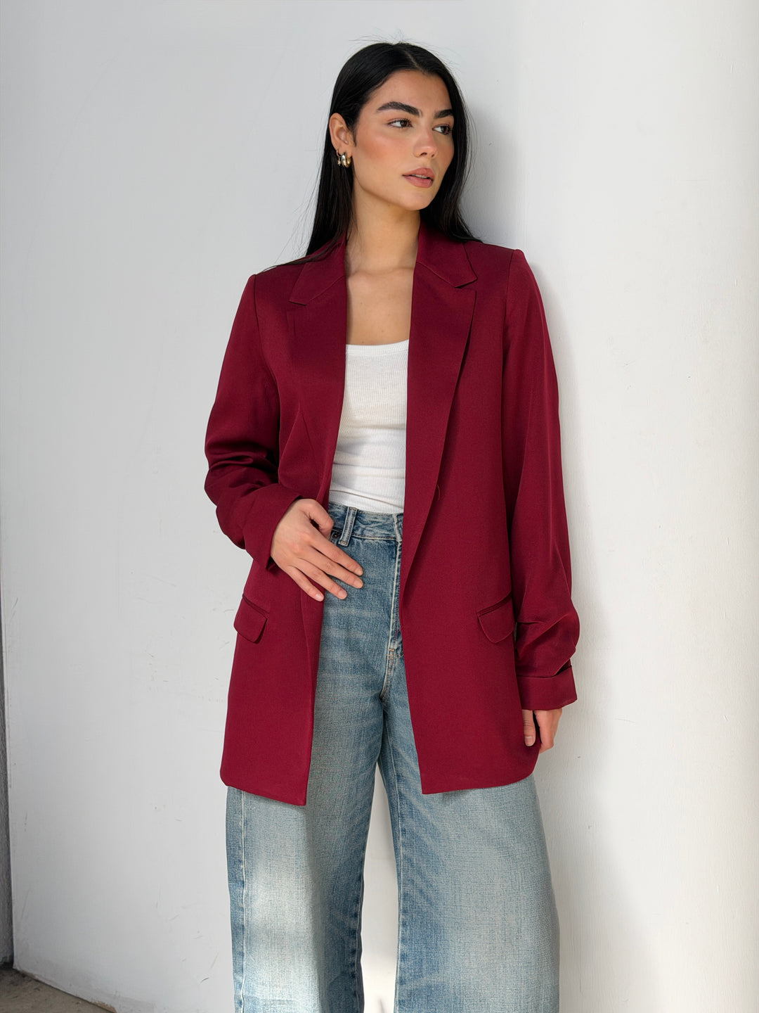 Ruffles blazer in Dark Red