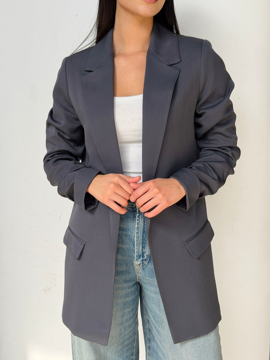 Ruffled Blazer in Gray