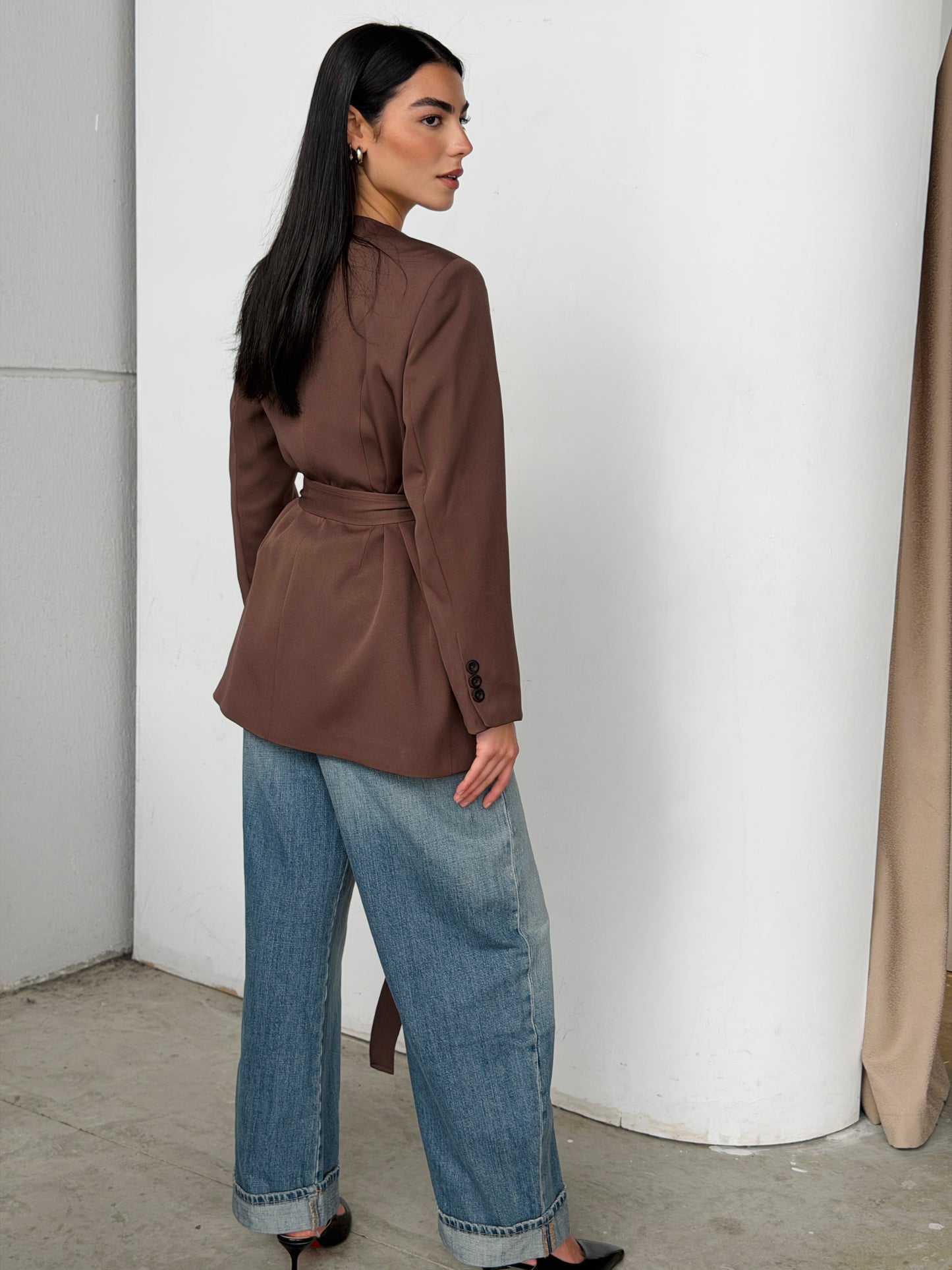 Belted Tailored Blazer in Brown