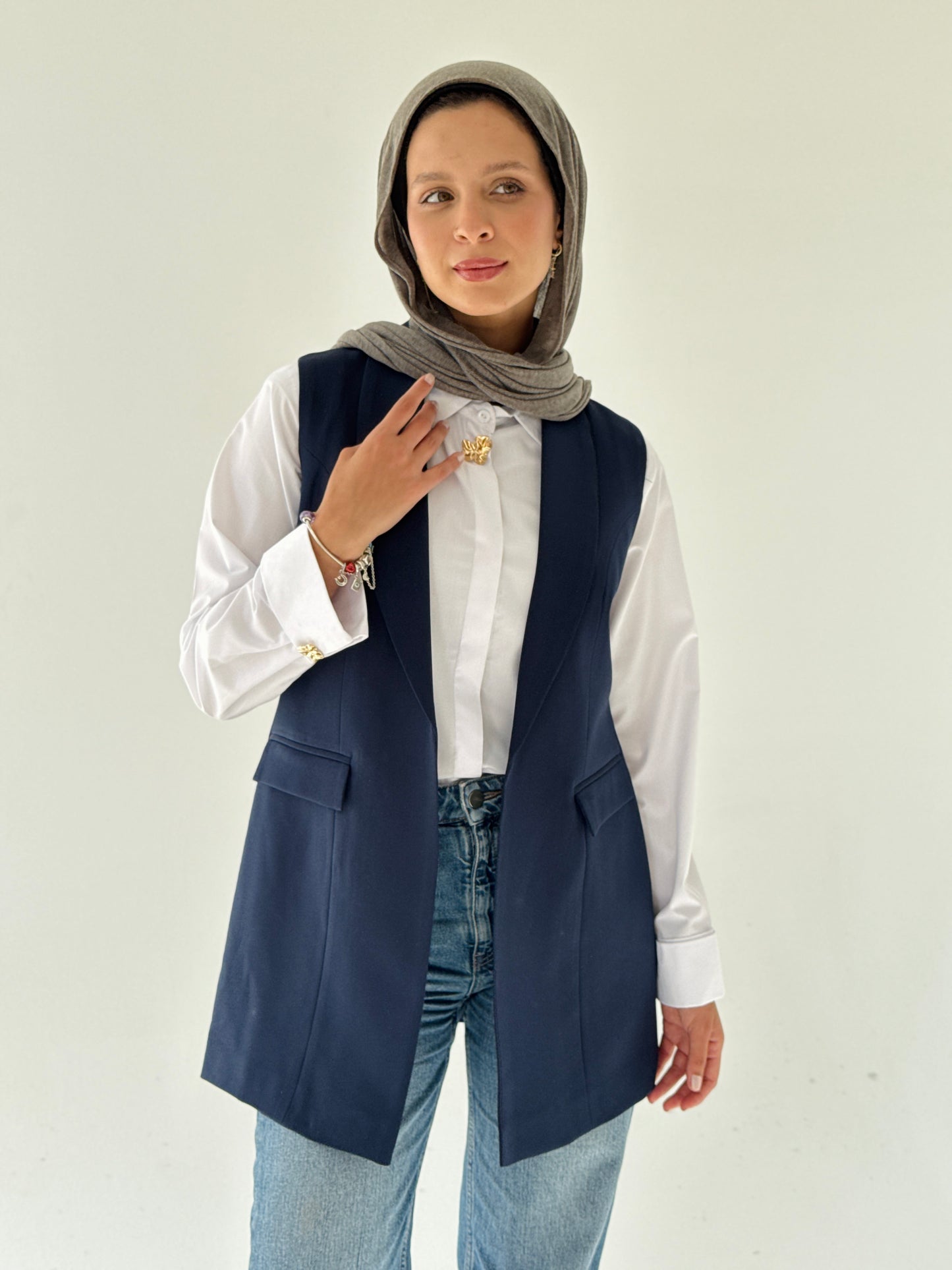 Shawl collar tailored vest in navy blue
