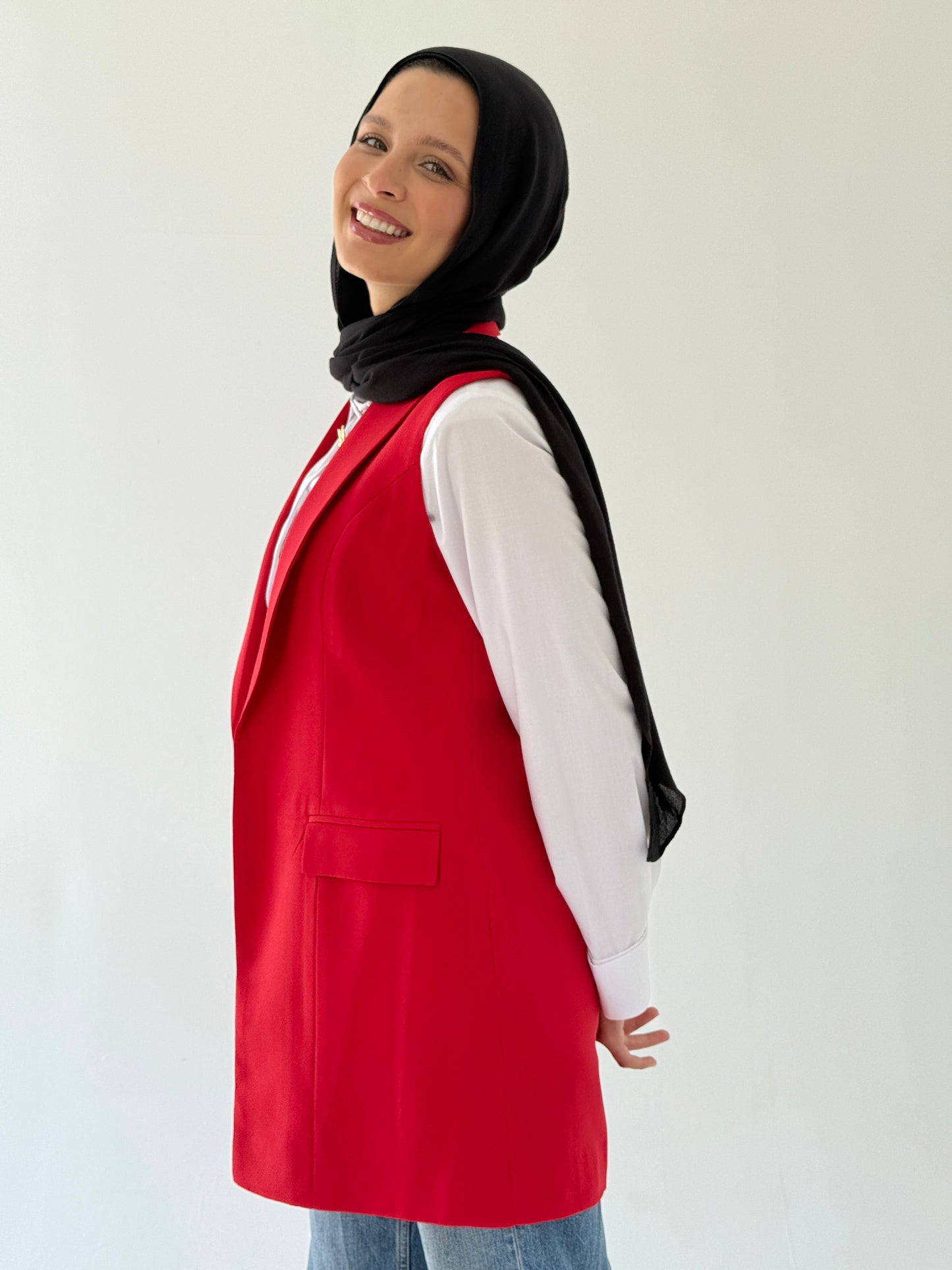 Shawl collar tailored vest I red