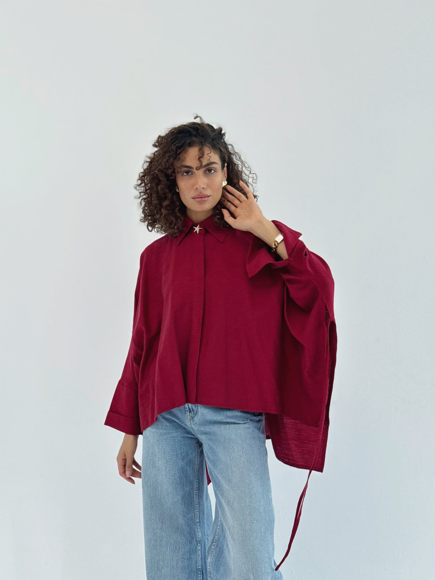 The Oversized Linen Shirt in Red