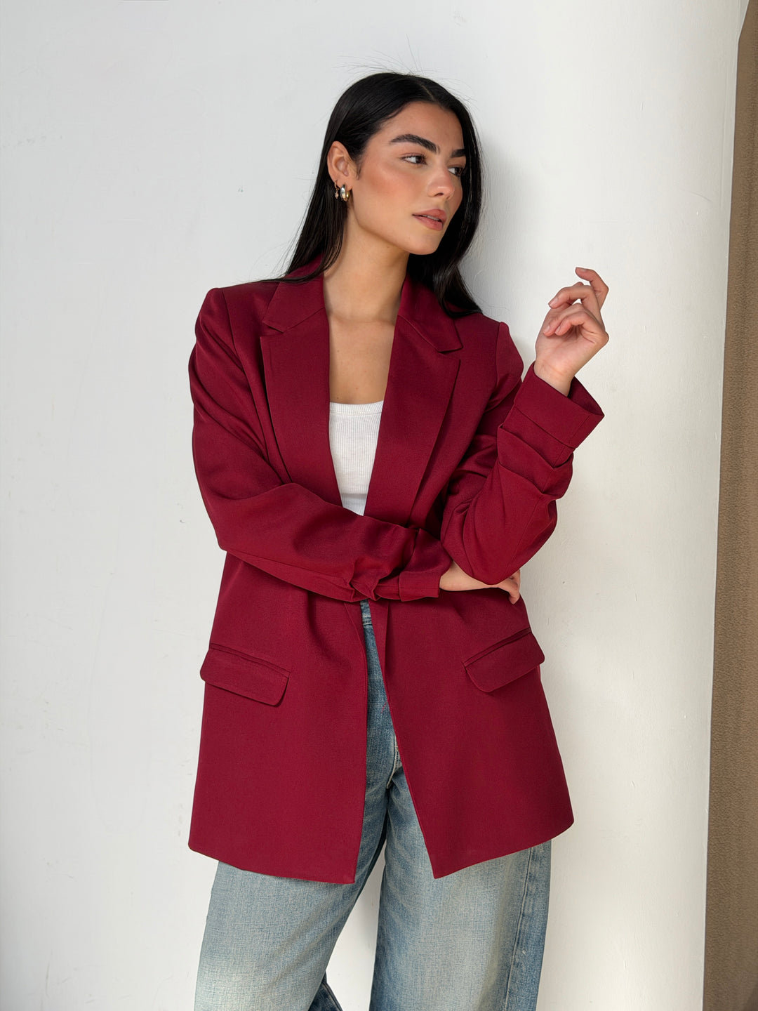 Ruffles blazer in Dark Red
