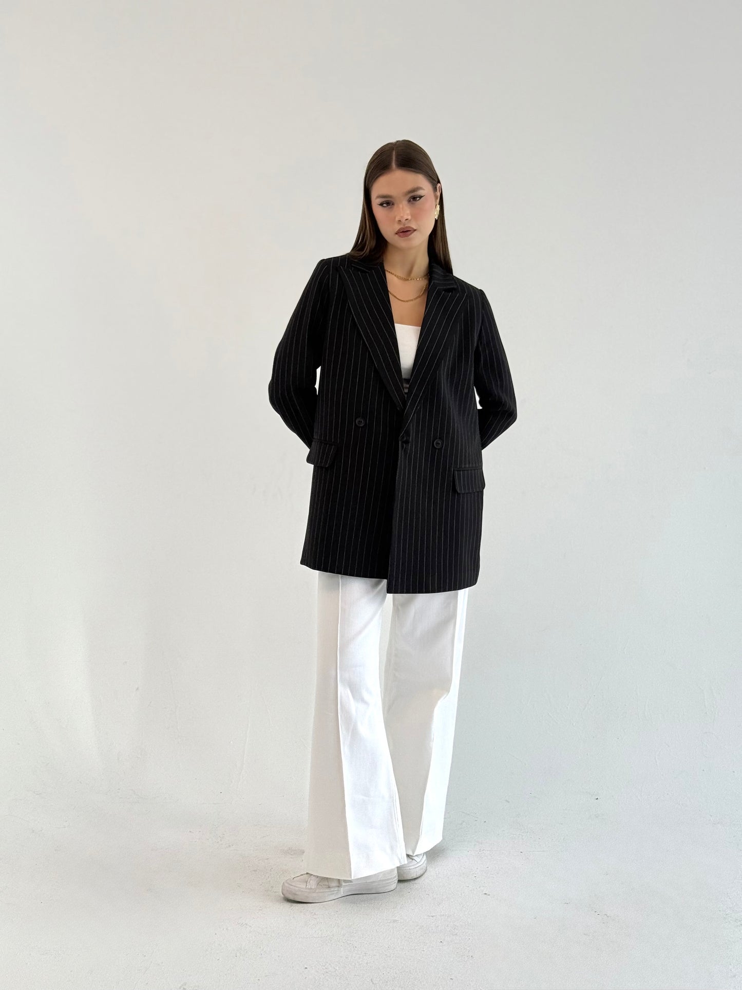 Striped Relaxed Fit blazer In Black