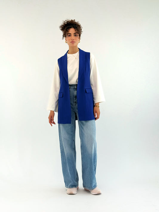 Shawl collar tailored vest In Royle blue