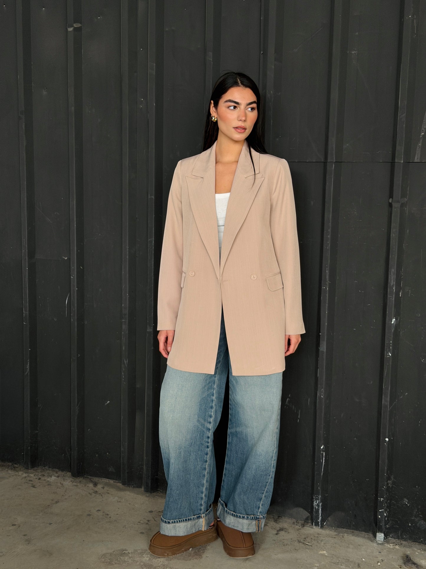 Striped Relaxed Fit blazer In beige