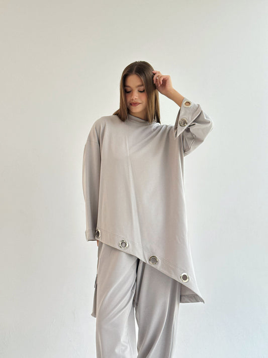 Eyelets Cotton Set in Gray
