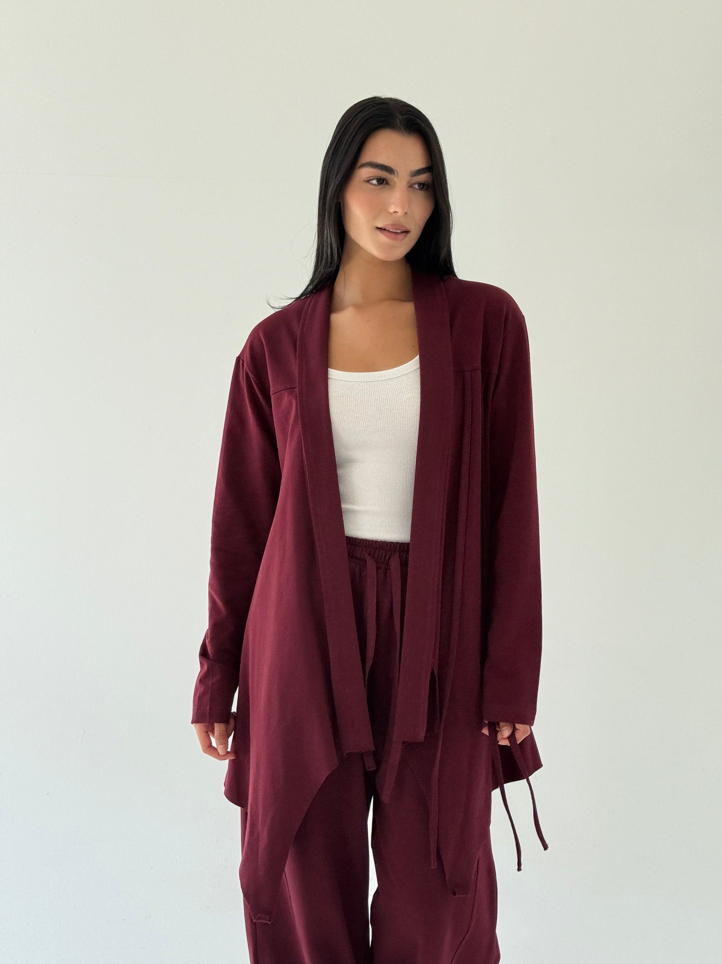 Ribbon cardigan in burgundy
