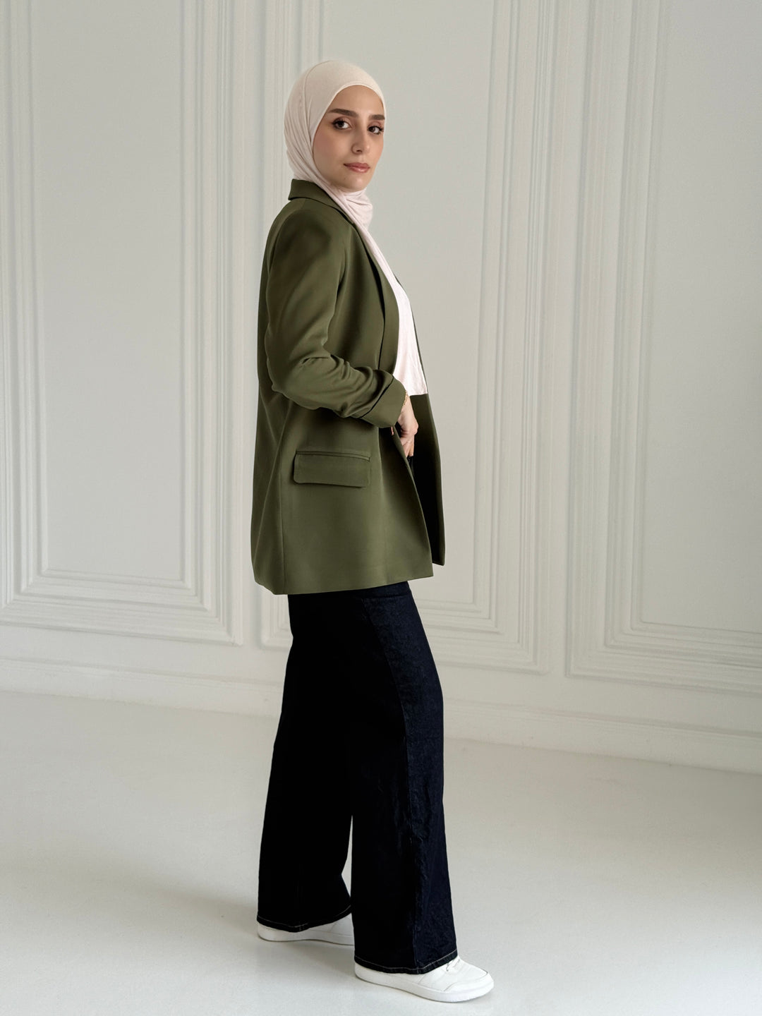 Ruffles Blazer In Olive