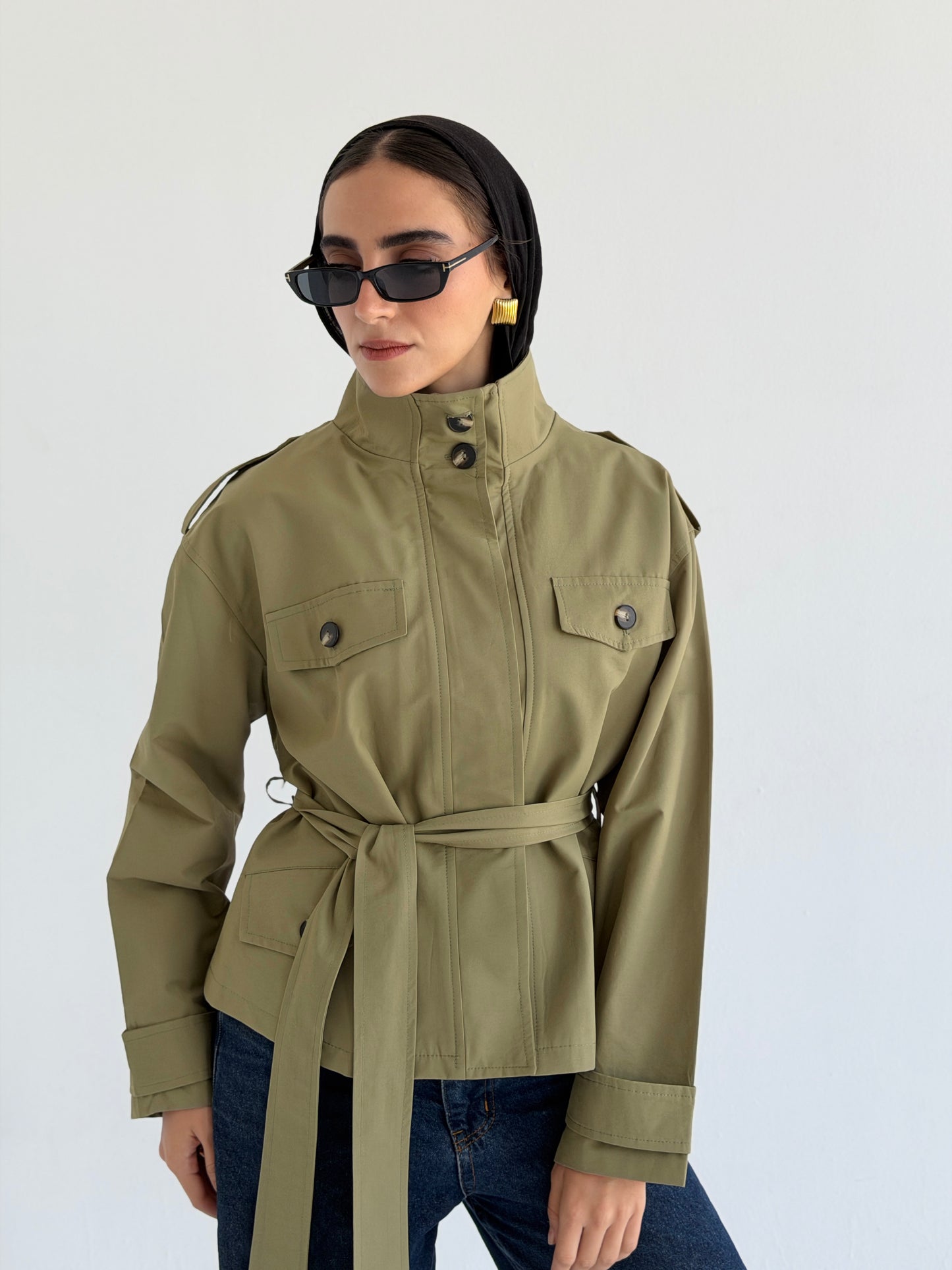 Stand Collar Jacket In Olive