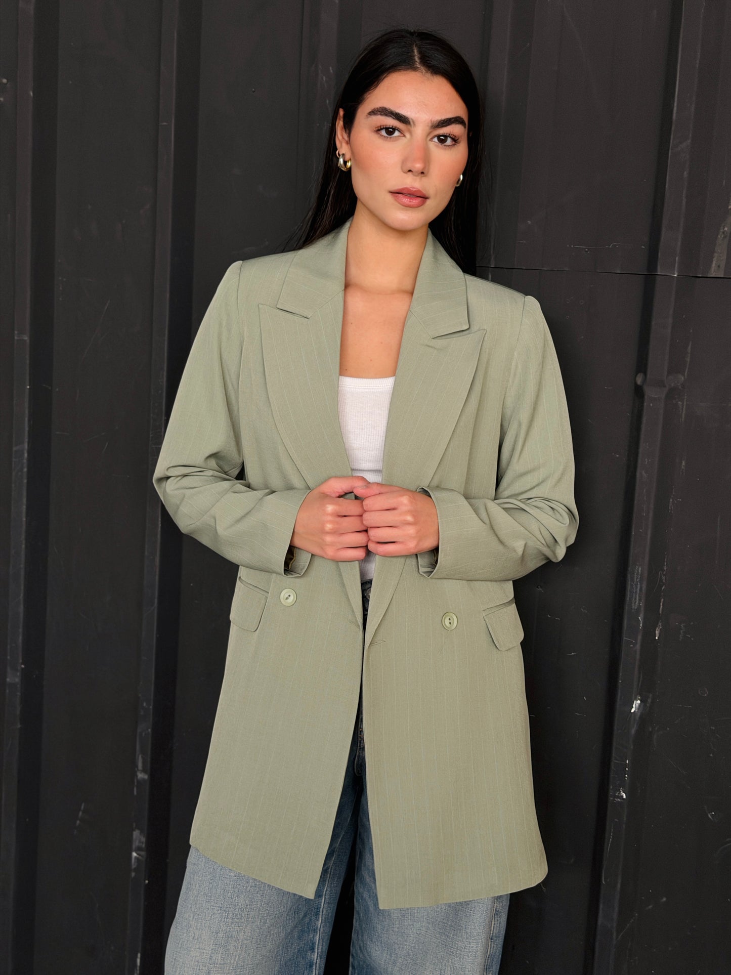 Olive striped blazer