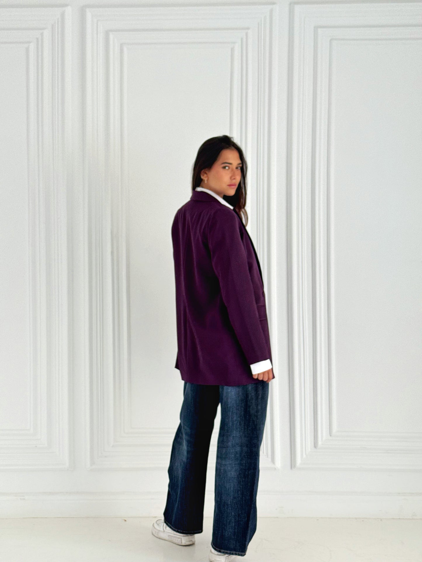 Relaxed Fit Blazer In Burgundy