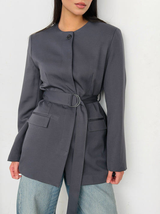 Belted Tailored Blazer in Gray