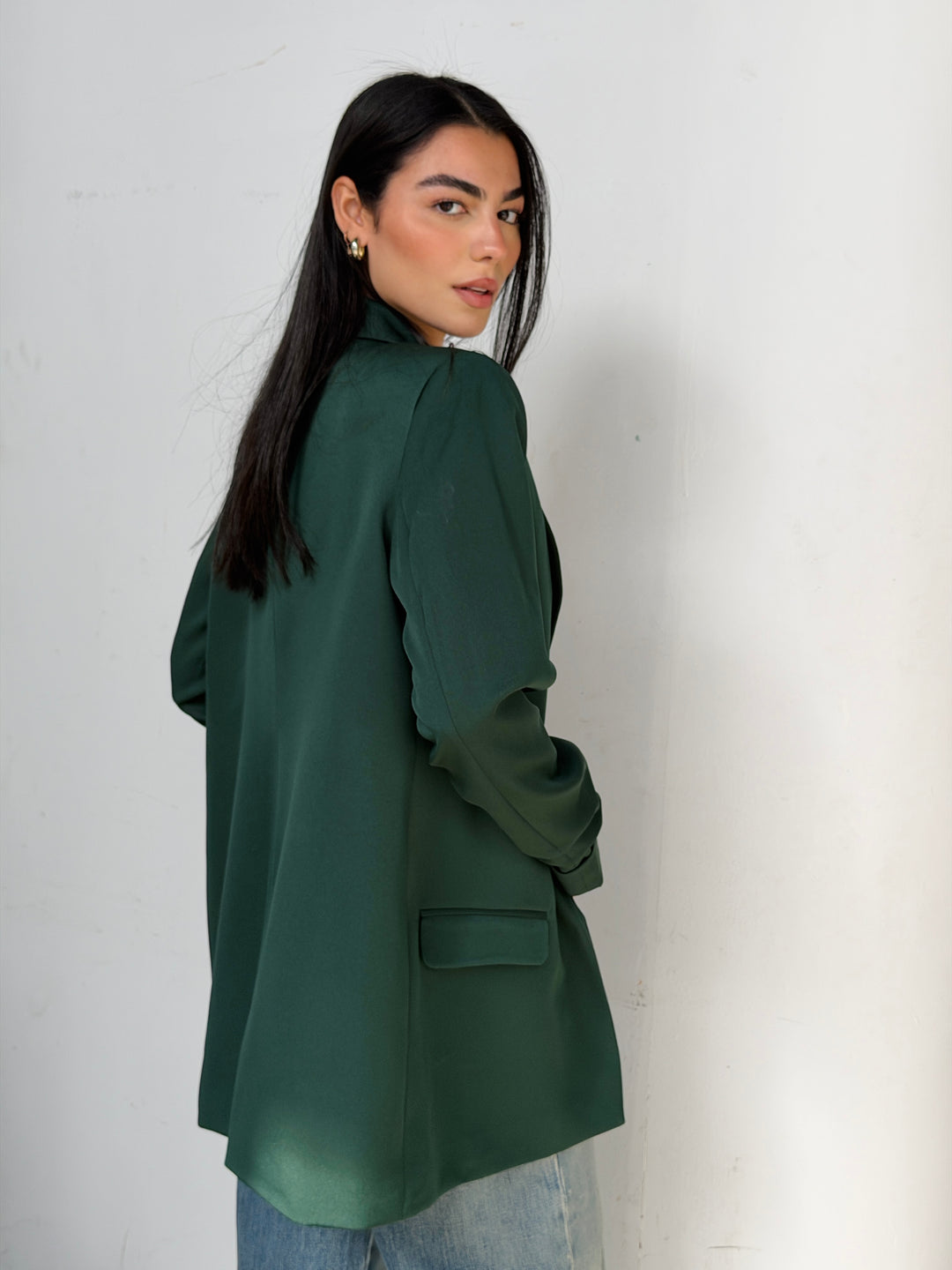 Ruffles Blazer In Dark Green