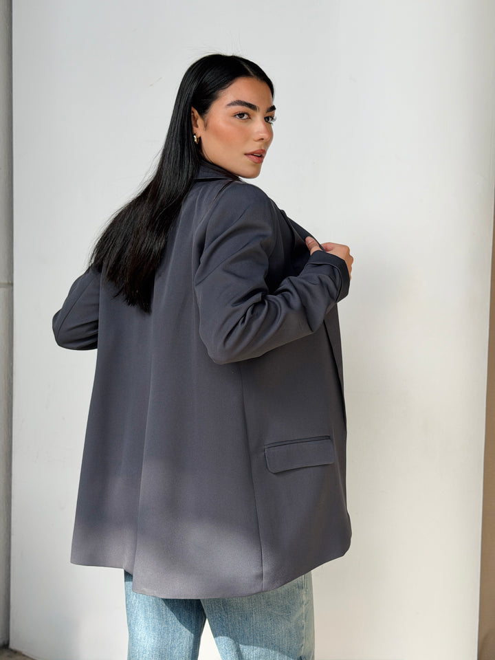 Ruffled Blazer in Gray