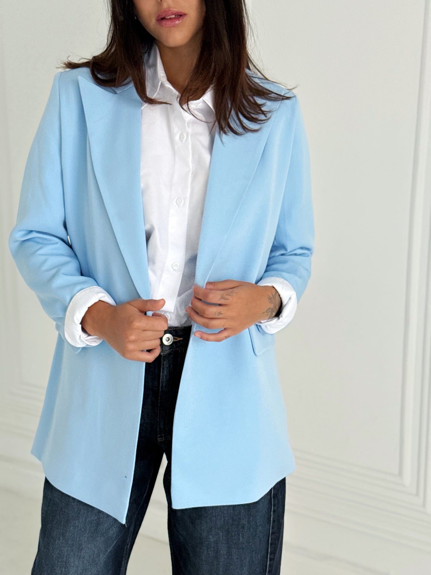 Relaxed Fit Blazer In Baby blue