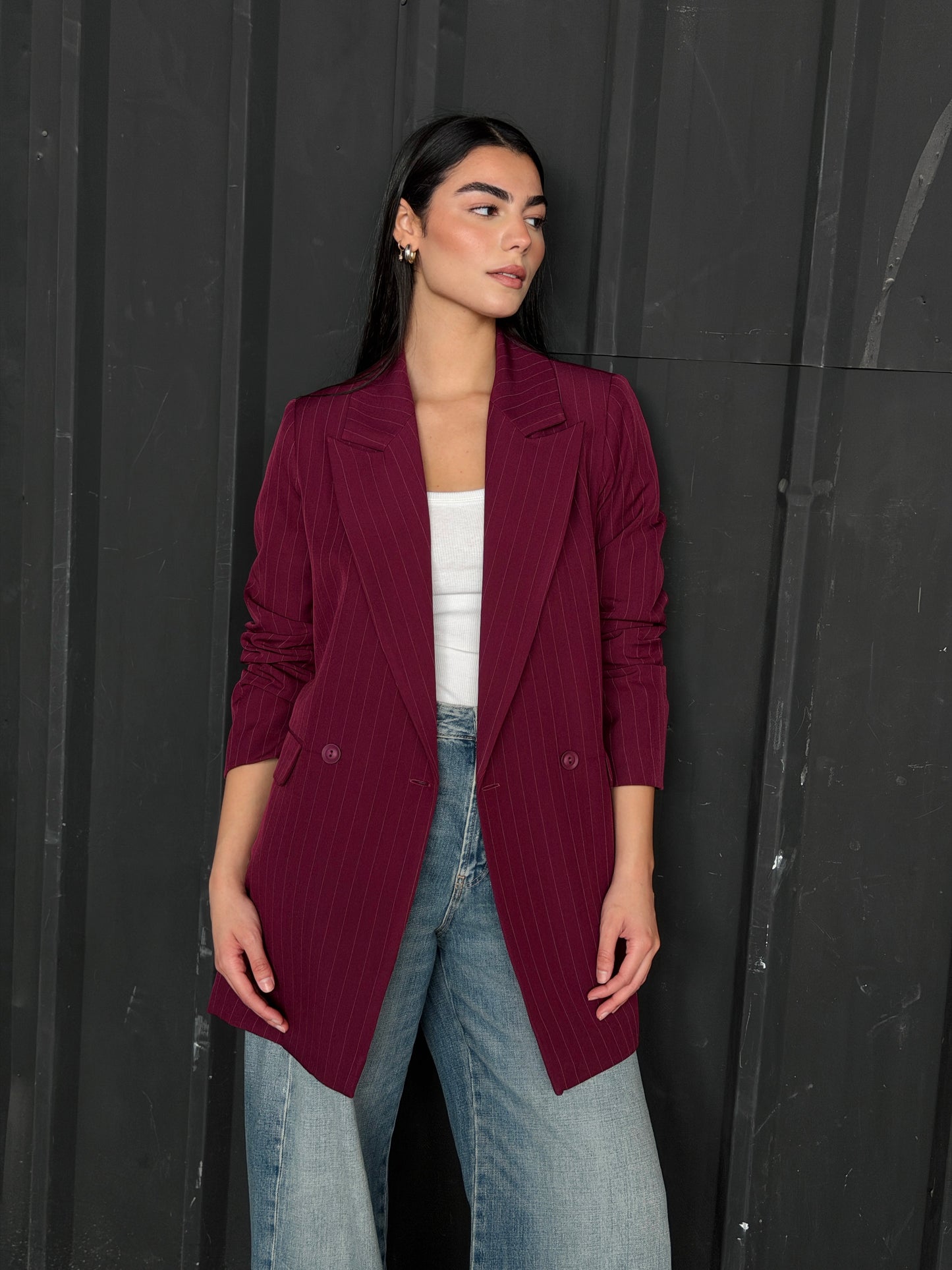 Striped Relaxed Fit blazer In burgundy