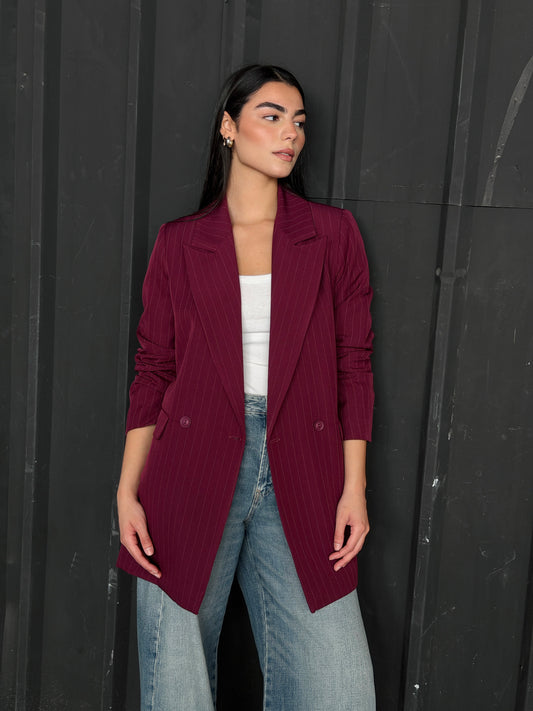 Striped Relaxed Fit blazer In burgundy
