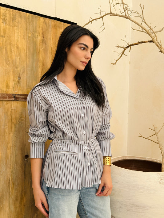 Striped shirt with pocket belt