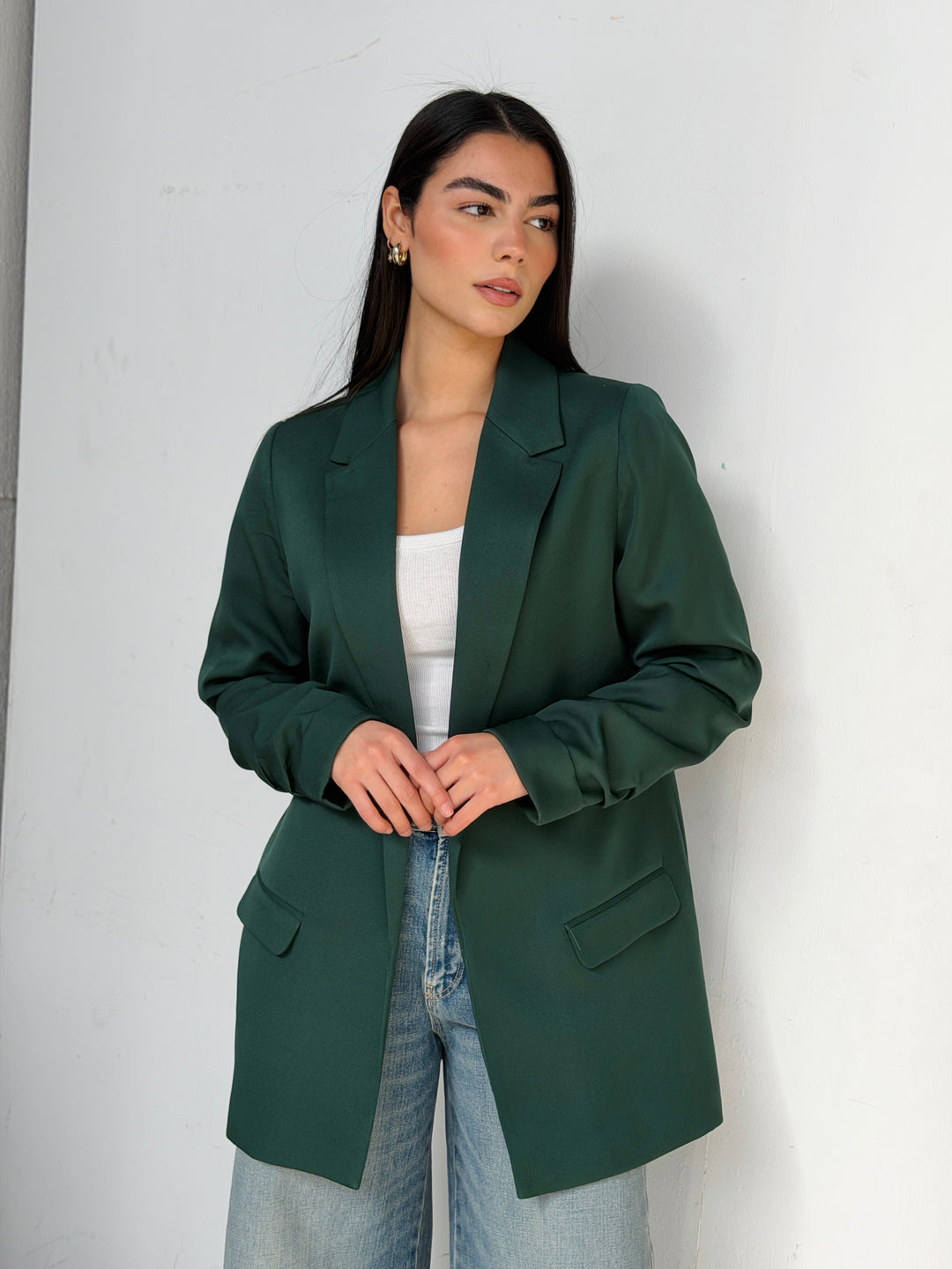 Ruffles Blazer In Dark Green
