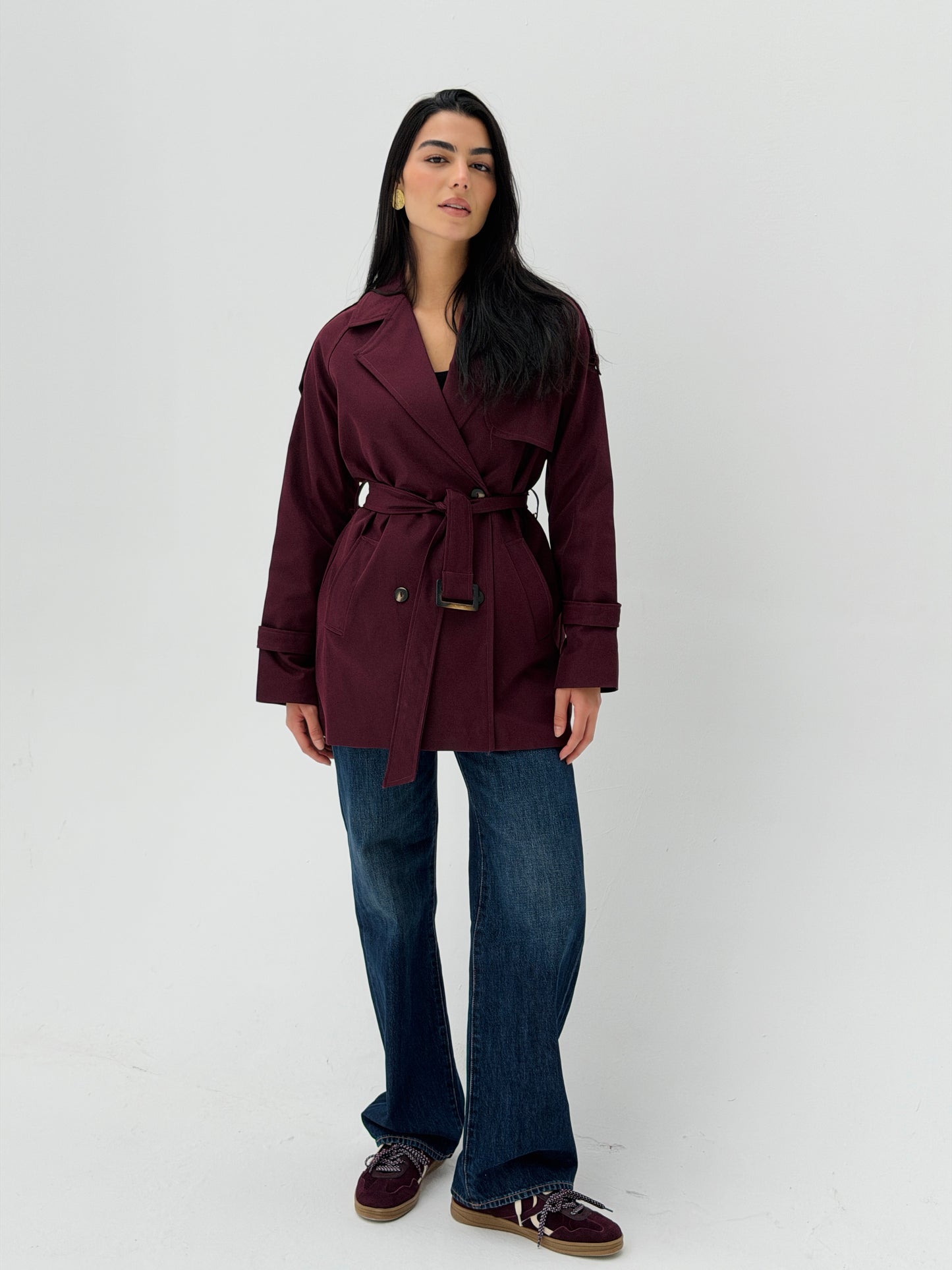 Mini Trench Coat In Burgundy