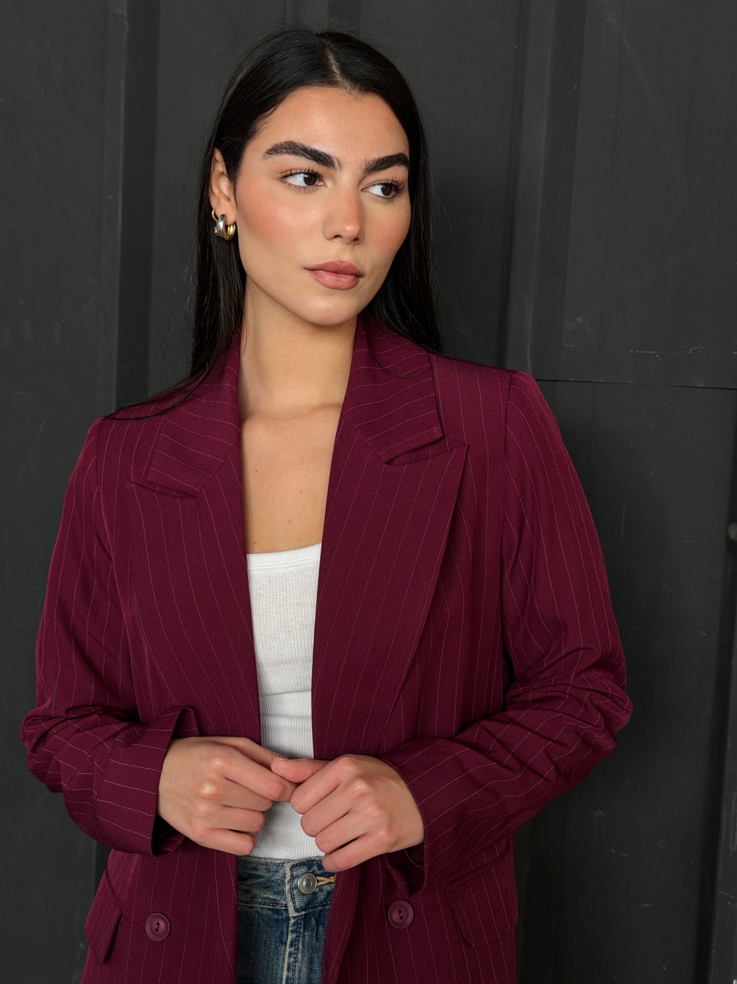 Striped Relaxed Fit blazer In burgundy
