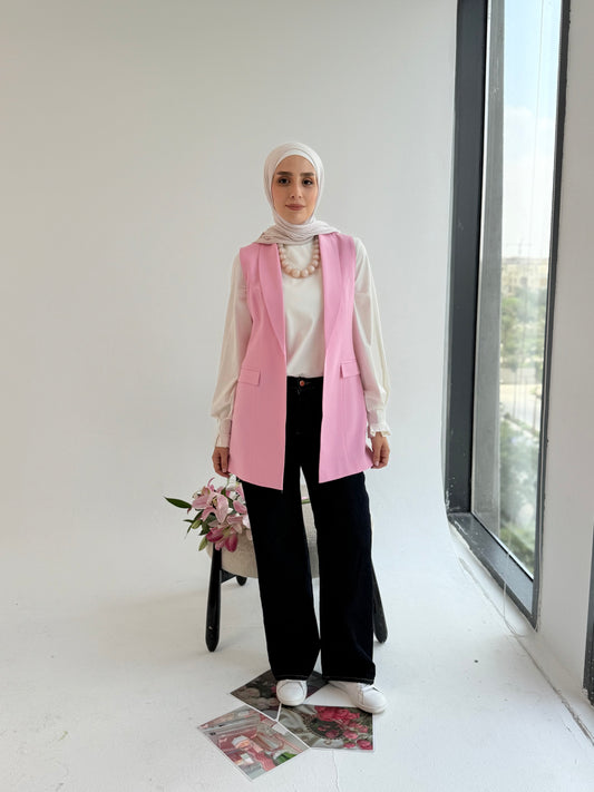 Shawl collar tailored vest in pink