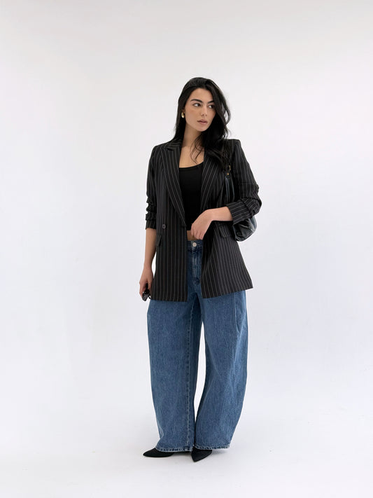 Striped Relaxed Fit blazer In Black