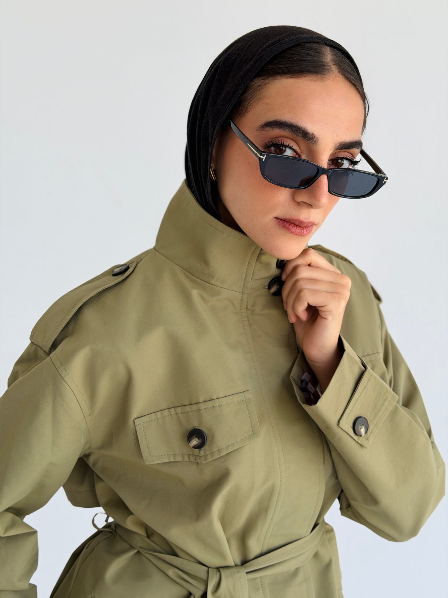 Stand Collar Jacket In Olive
