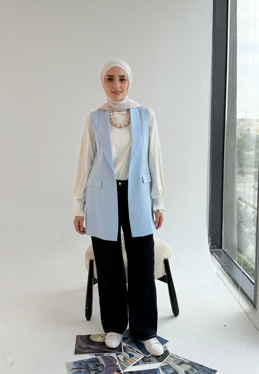 Shawl collar tailored vest In baby blue